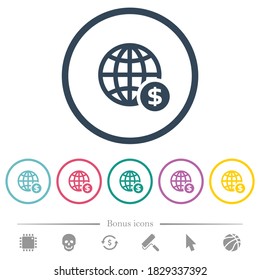 Online Dollar payment flat color icons in round outlines. 6 bonus icons included.