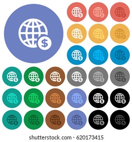 Online Dollar payment multi colored flat icons on round backgrounds. Included white, light and dark icon variations for hover and active status effects, and bonus shades on black backgounds.