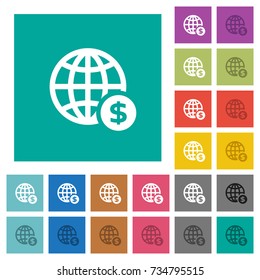 Online Dollar payment multi colored flat icons on plain square backgrounds. Included white and darker icon variations for hover or active effects.