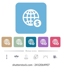 Online Dollar payment white flat icons on color rounded square backgrounds. 6 bonus icons included