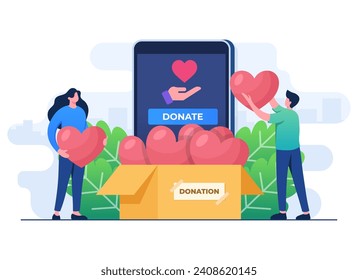 Concepto de donación en línea concepto de ilustración plana modelo vectorial, concepto de apoyo financiero y recaudación de fondos, organización sin fines de lucro, Apoyo y ayuda, Voluntariado, Apoyo social