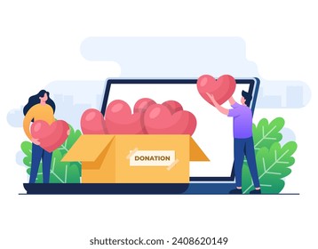 Online donation concept flat illustration concept vector template, Financial support and fundraising concept, Nonprofit organization, Supporting and giving help, Volunteering, Social support