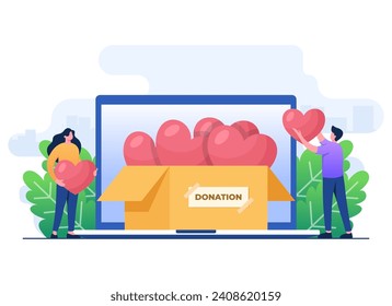 Online donation concept flat illustration concept vector template, Financial support and fundraising concept, Nonprofit organization, Supporting and giving help, Volunteering, Social support
