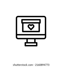 Online Donation Icon. Line Art Style Design Isolated On White Background