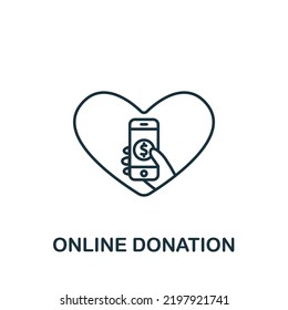 Online Donation Icon. Line Simple Crowdfunding Icon For Templates, Web Design And Infographics