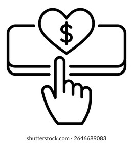 Online donation icon. Symbolizes financial support, nonprofit fundraising, and accessible charity through technology.