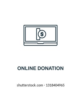 Online Donation outline icon. Thin line element from crowdfunding icons collection. UI and UX. Pixel perfect online donation icon for web design, apps, software, print usage
