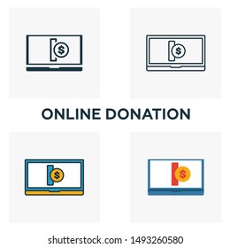 Online Donation outline icon. Thin line element from crowdfunding icons collection. UI and UX. Pixel perfect online donation icon for web design, apps, software, print usage.
