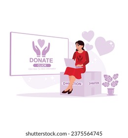 Las plataformas de donación en línea ofrecen modernos sistemas de transferencia de dinero para transferirlos a las personas necesitadas a través de Internet. Concepto de donación. Ilustración plana vectorial moderna de tendencia