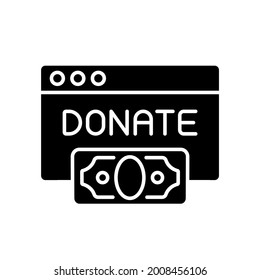 Online donations glyph icon. Live Stream. Vector fill black illustration.