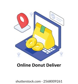 Online Donut Deliver isometric Colored illustration. EPS File stock illustration