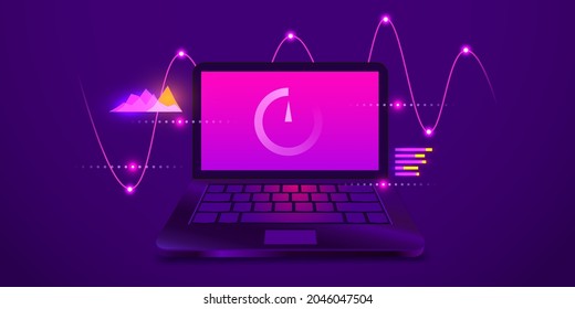 Online Downloading And Uploading Speed Test, Website Loading Speed Web Template, Internet Speed Check. Vector Illustration