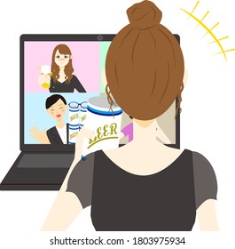 online drinking party. vector illustration.
