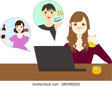 online drinking party. vector illustration.