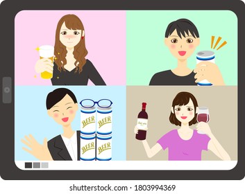 online drinking party. vector illustration.