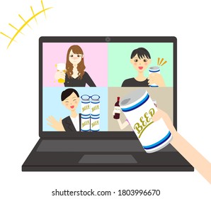online drinking party. vector illustration.
