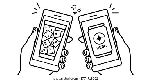 Online drinking party video chat smartphone vector illustration icon material
