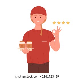 Online drinks order delivery rating. Customer review, feedback stars vector illustration