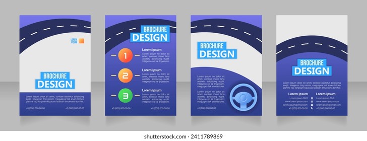 Online driving education blank brochure design. Template set with copy space for text. Premade corporate reports collection. Editable 4 paper pages. Bebas Neue, Ebrima, Roboto Light fonts used