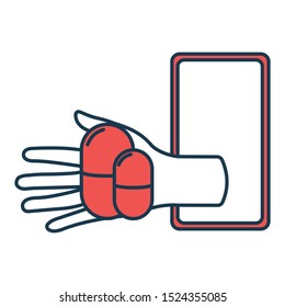Online Drug with Smartphone Icon. Concept for Healthcare Medicine and Lifestyle. Outline Virtual Doctor. Medical Symbol, Icon and Badge. Simple Vector illustration.