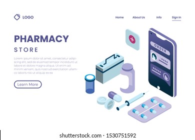 Online Drug Store, Health Shop With A Payment System In Isometric 3d Style Illustration