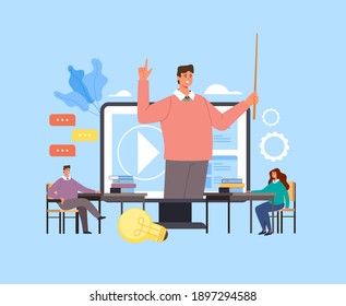 Online E learning internet education library tutorial concept vector flat graphic design flat illustration