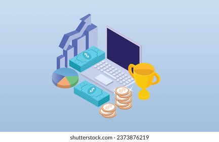 Online Earning Money.on blue background.3D design.isometric vector design Illustration.