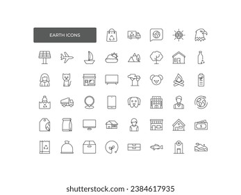 Online Earth icon set. Outline icon collection. Editable stroke. Vector illustration