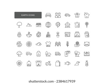 Online Earth icon set. Outline icon collection. Editable stroke. Vector illustration