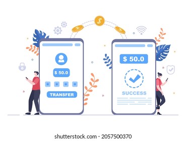 Online E-Banking App, Wallet or Bank Credit Card Vector Illustration with Technology, Data Protection, and Payment Security for Digital Payments Through Smartphones