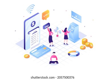 Online E-Banking App, Wallet or Bank Credit Card Vector Illustration with Technology, Data Protection, and Payment Security for Digital Payments Through Smartphones