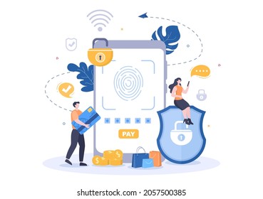 Online E-Banking App, Wallet or Bank Credit Card Vector Illustration with Technology, Data Protection, and Payment Security for Digital Payments Through Smartphones