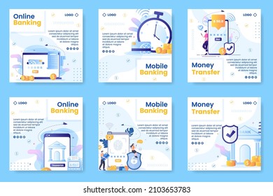 Online E-Banking App, Wallet or Bank Credit Card Post Template Flat Illustration Editable of Square Background for Transfer and Payment Social Media