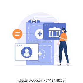 Banca electrónica en línea, Protección de datos, Personajes en la banca por Internet en línea transfieren fondos electrónicos de banco a banco. Envío y recepción de dinero