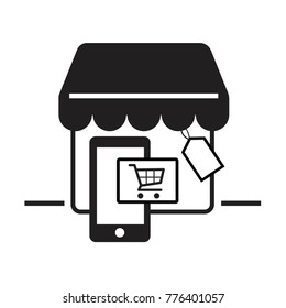 Online E-commerce icon set, smartphone, cart, shop. Vector illustrator
