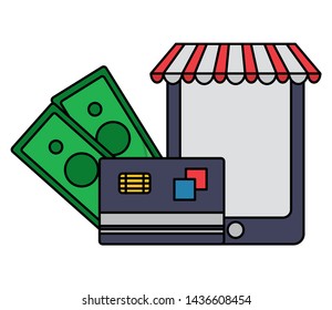 online ecommerce money smartphone bank card vector illustration