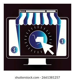 Diseño de íconos de Vector de escaparate de comercio electrónico en línea
