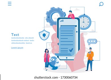 Online e-contract document sign via smartphone. Vector illustration for web banner, infographics, mobile. Electronic contract or digital signature 