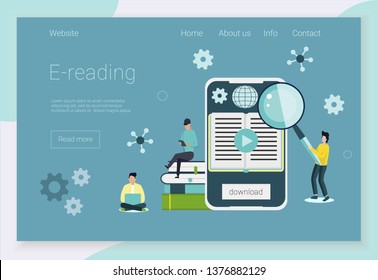 Online online e-course, e-library education, e-learning, e-reading  concept vector, it can be used for landing page, template, ui, web, mobile app, poster