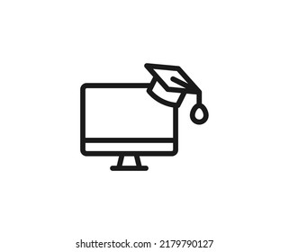 Online edication icon concept. Modern outline high quality illustration for banners, flyers and web sites. Editable stroke in trendy flat style. Line icon of learning 