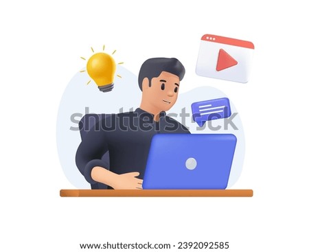 Online education 3D design concept, training and courses, learning, video tutorials. Vector illustration for website banner, marketing material, presentation template, online advertising. 3D vector