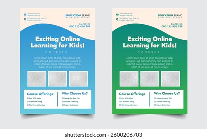 Online education admission flyer or poster, Kids Children's back to school admission layout flyer A4 size vector illustration.