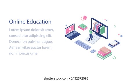 
Online education app isometric design
