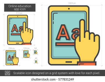 Online-Bildungs-App, Vektorsymbol einzeln auf weißem Hintergrund. Online-Bildungs-App-Symbol für Infografik, Website oder App. Skalierbares Symbol, das auf einem Gittersystem entworfen wurde.