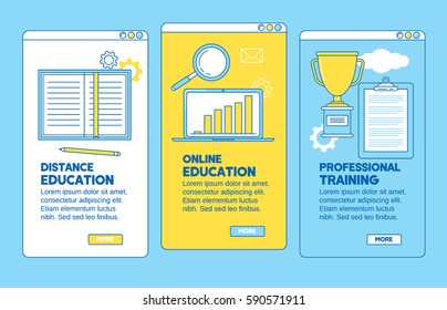 Online education application design. Concept with professional training and distance education