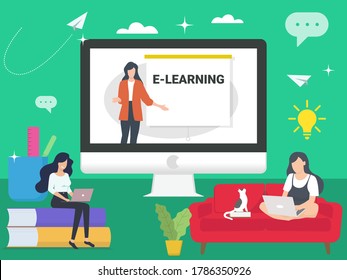 Online education background Free Vector. E-leing concept.