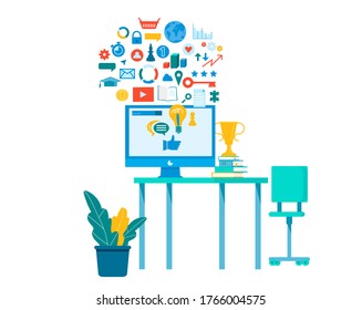Online education background. Modern illustration slider site page. The concept of getting an education without leaving home. Web banner learn without leaving your comfort zone design vector.