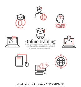 Online Education Banner. Line Icons. Virtual Medical Consultation. Vector Flat Infographic Set.