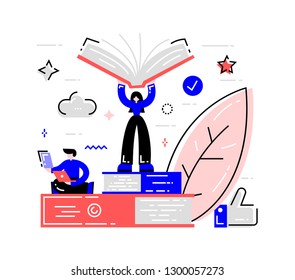 Online education. Banner template. People reading books