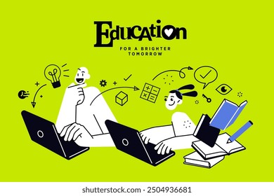 Online education banner. Vector illustration of education, learning, back to school, online course and training, distance education and e-learning.